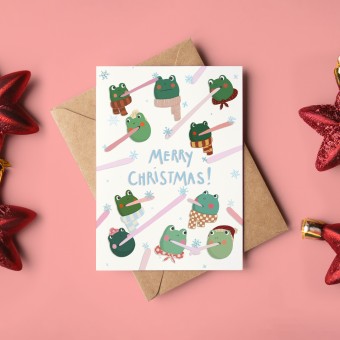 The Naughty District - Lustige Weihnachtskarte »Frösche die Schneeflocken fangen«
