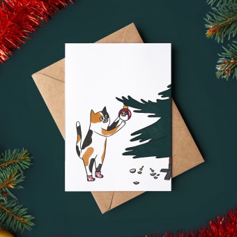 The Naughty District - Süße Weihnachtskarte »Ungeschickte Katze mit Ornament«