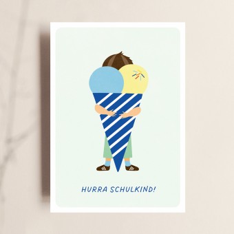 Postkarte, Hurra Schulkind!, Schulanfang, Junge, TANTE TIA