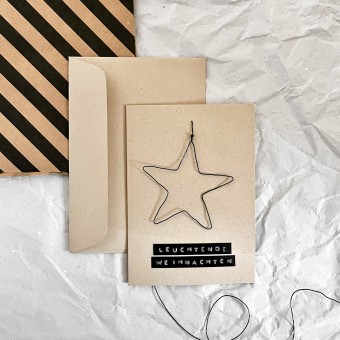 TYPOP Weihnachtskarte „Leuchtende Weihnachten" Klappkarte mit Drahtstern und Umschlag