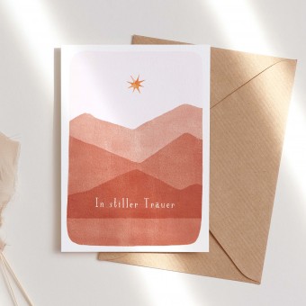 Paperlandscape | Faltkarte "Berge Orange" | Trauerkarte schlicht | Kondolenzkarte Stern