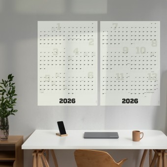 2-teiliger Wandkalender 2026, hoch oder quer, A1, mit passenden Klebezetteln // sperlingB.design