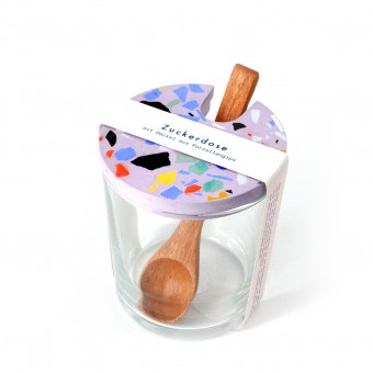 Terrazzo Zuckerdose mit Holzlöffel / BOLD lila / objet vague