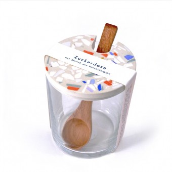 Terrazzo Zuckerdose mit Holzlöffel / BOLD Sand / objet vague