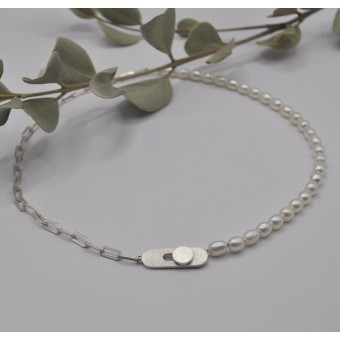 Perlenkette "Halb-Geknöpft" aus Silber