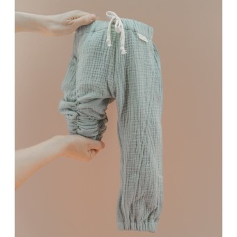 manymooons | Mitwachsende Babyhose | 0–18 Monate | Bio-Musselin | Blau