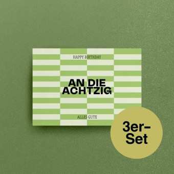"An die Achtzig" Geburtstagskarten, A6 – studio ciao, 3er-Set