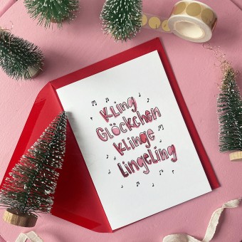 BRUSHMEETSPAPER Weihnachtskarte: "Kling Glöckchen" Grusskarte inkl. Umschlag - Hand Lettering
