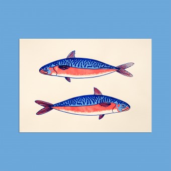 The Naughty District -  Ach du doppelte Makrele! - Dreifarbiger Siebdruck mit Fisch Motiv