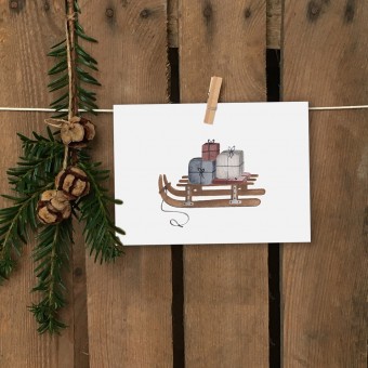 Weihnachtskarte mit Umschlag - Schlitten - Klappkarte - Elliet