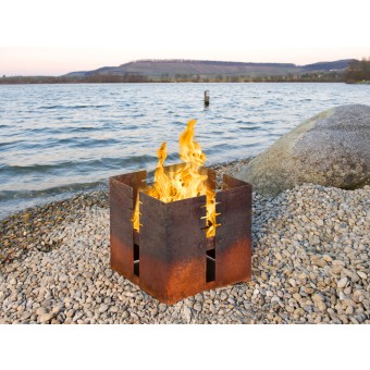 Keilbach Feuerstelle fidibus, 45x45x45cm, 3mm dickem wetterfestem Stahl, kein Verzug, fertig montiert, einzigartige Rostoptik