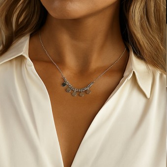 Anoa Halskette mit Plättchen Steinen 925 Sterling Silber