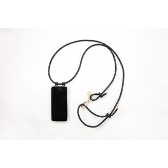 Lapàporter – iPhone Hülle zum Umhängen mit geflochtener Lederkordel, schwarz/gold