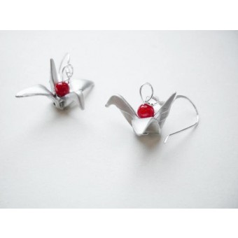 Nahili OHRRINGE Unikat Origami Vogel ***Weißgold*** 925 Silber Weißgold silbern Koralle
