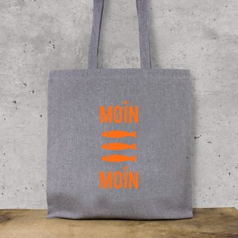 Bow & Hummingbird Baumwollbeutel "Moin Moin Fische" (Neon-Orange) aus recycelter Baumwolle