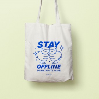 stay offline, drink white wine Jutebeutel – studio ciao