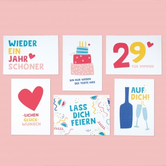 Bow & Hummingbird 6er Set Geburtstagskarten - 6 Postkarten zum Geburtstag aus Recyclingpapier