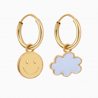 Kreolen mit Smiley und Wolke | Ohrringe aus Gold Vermeil | Paeoni Colors