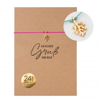 Bow & Hummingbird Armband auf Karte - Koralle - Ein kleiner Gruß vom Meer - 24 Karat vergoldet