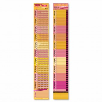 Schwangerschaftskalender mit Mini-Tagebuch | Variante „Pink-Orange-Rosa-Gelb“ | 280 Tage | beidseitig bedruckt