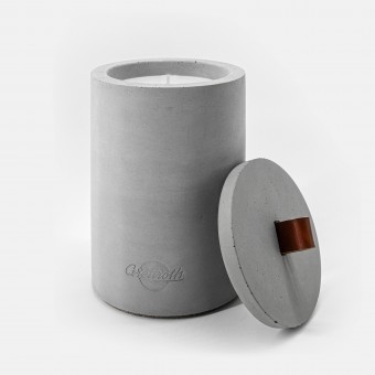 Nachfüllbares Beton-Indoor-Feuer “LIGHT L” – mit Ledergriff Farbe Rot-Braun - Ideal Wachsreste verbrauchen