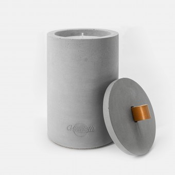 Nachfüllbares Beton-Indoor-Feuer “LIGHT L” – mit Ledergriff Farbe Cognac -Ideal Wachsreste verbrauchen