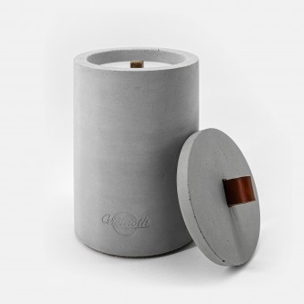 Nachfüllbares Beton-Outdoor-Feuer “LIGHT L“ – mit Ledergriff Farbe Rot-Braun - Ideal Wachsreste verbrauchen