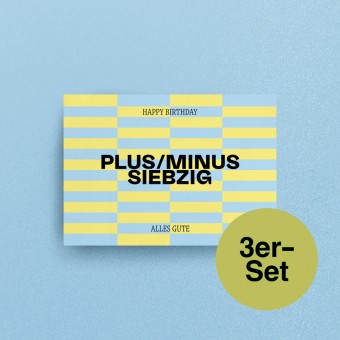 "Plus / Minus Siebzig" Geburtstagskarten, A6 – studio ciao, 3er-Set