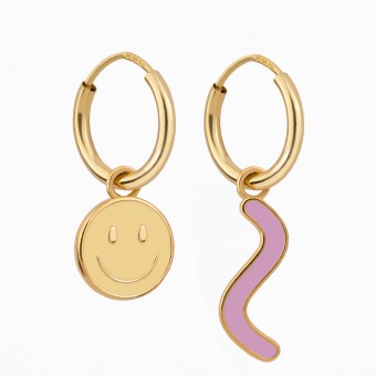 Kreolen mit Smiley und Curvy-Anhänger | Ohrringe aus Gold Vermeil | Paeoni Colors