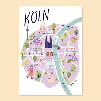 Köln Karte / Kunstprint A5, A4, A3 / Svea Hansohn Illustration