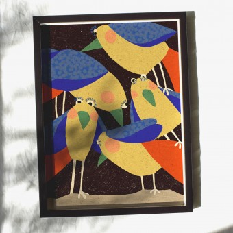 formwiese »Vogelweide« (nachhaltiges A3 Poster, Graspapier, abstrakt, Vogel, Tiere, Kinderposter)