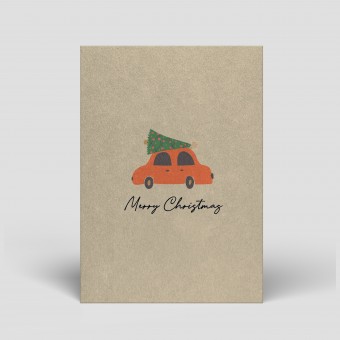 Postkarte - Weihnachten - Auto mit Tannenbaum - Nr. 7 - Naturbedacht