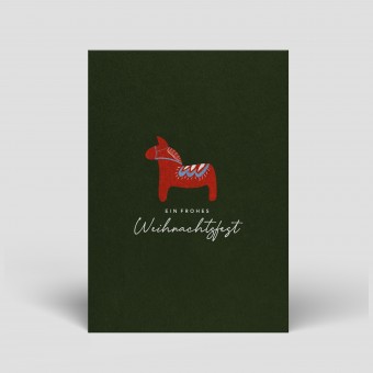 Postkarte - Weihnachten - Grünes Dalapferd - Nr. 14 - Naturbedacht