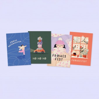 Frohes Fest / 4er Postkartenset / Svea Hansohn Illustration