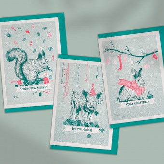 Feingeladen / 3er-Klappkarten-Set / LOVELY BEASTS / XMAS