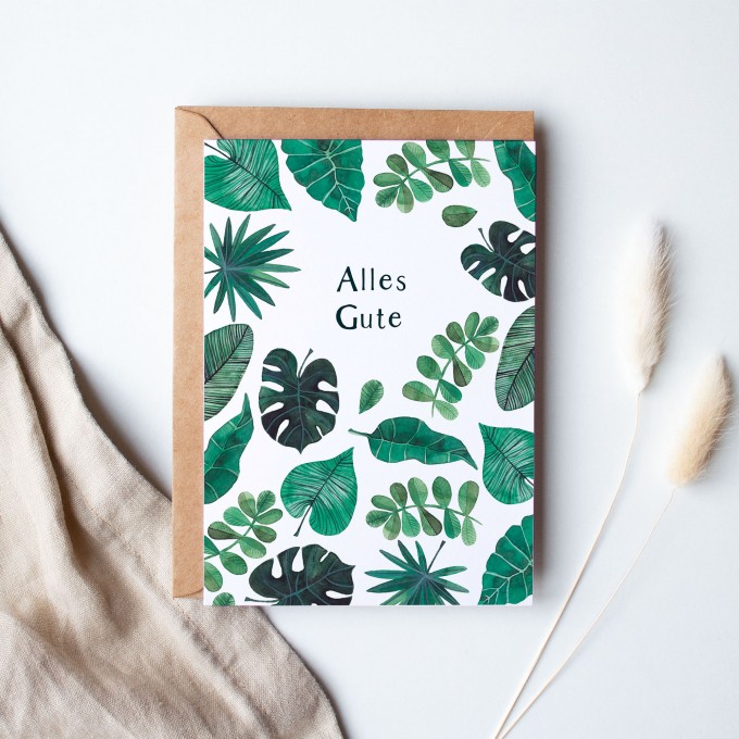 Paperlandscape | Faltkarte | Alles Gute | tropische Blätter | Monstera | Dschungel
