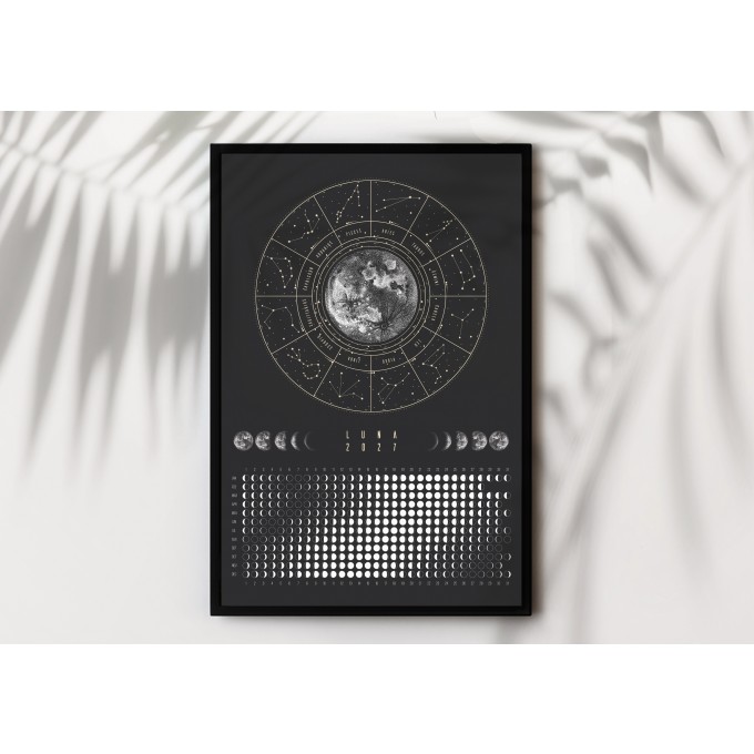 Mondkalender 2027 Poster schwarz // ShellyCreates