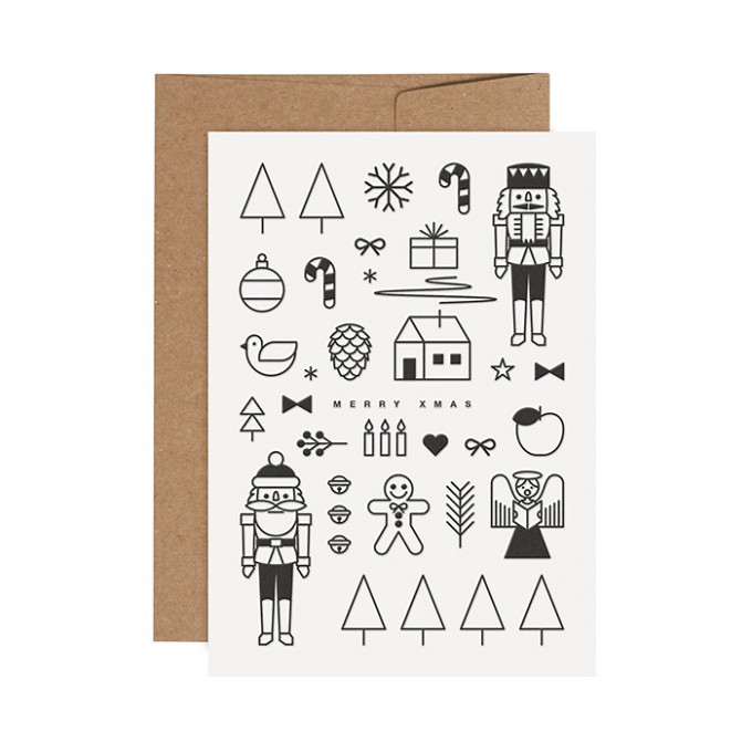 redfries black xmas mashup – 4 Stück Letterpress-Weihnachtskarten