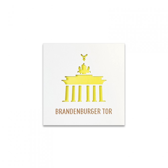 Stadtliebe® | 3D-Holzbild "Brandenburger Tor" veredelt mit CNC-Fräsung Gelb Ohne