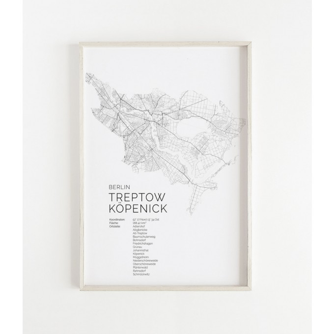 Karte BERLIN Treptow Köpenick als Print im skandinavischen Stil von Skanemarie 