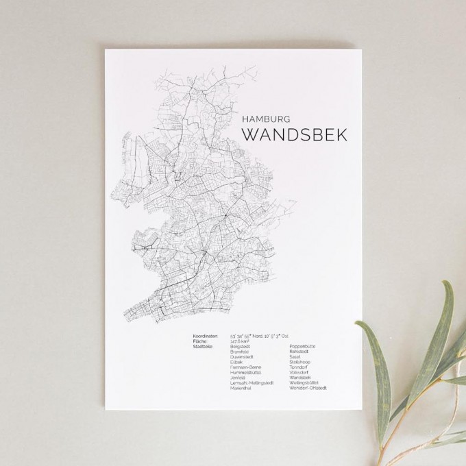 Hamburg Wandsbek Karte als hochwertiger Print - Posterdruck im skandinavischen Stil von Skanemarie