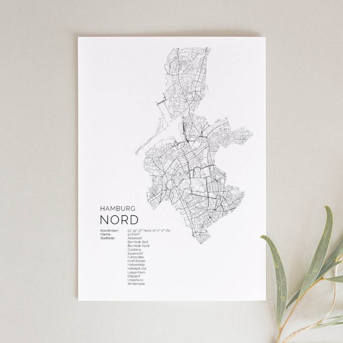Hamburg Nord Karte als hochwertiger Print - Posterdruck im skandinavischen Stil von Skanemarie