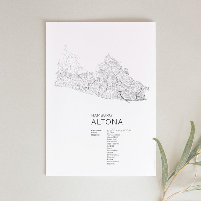 Hamburg Altona Karte als hochwertiger Print - Posterdruck im skandinavischen Stil von Skanemarie