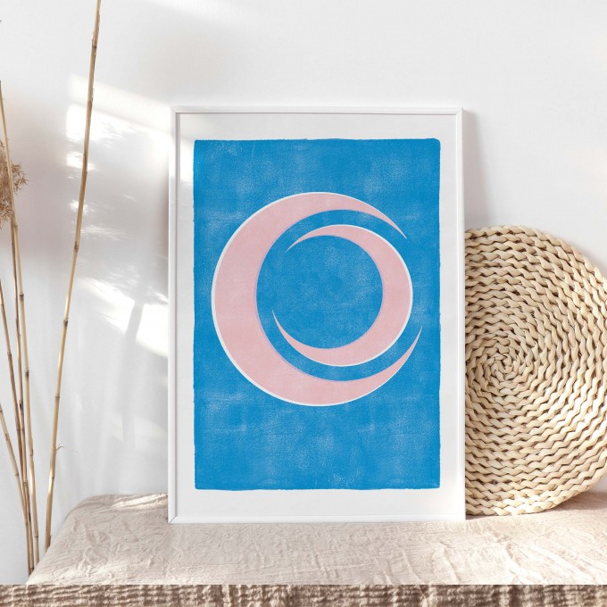 Paperlandscape | Kunstdruck "Mond abstrakt rosa blau" | minimalistisch | verschiedene Größen