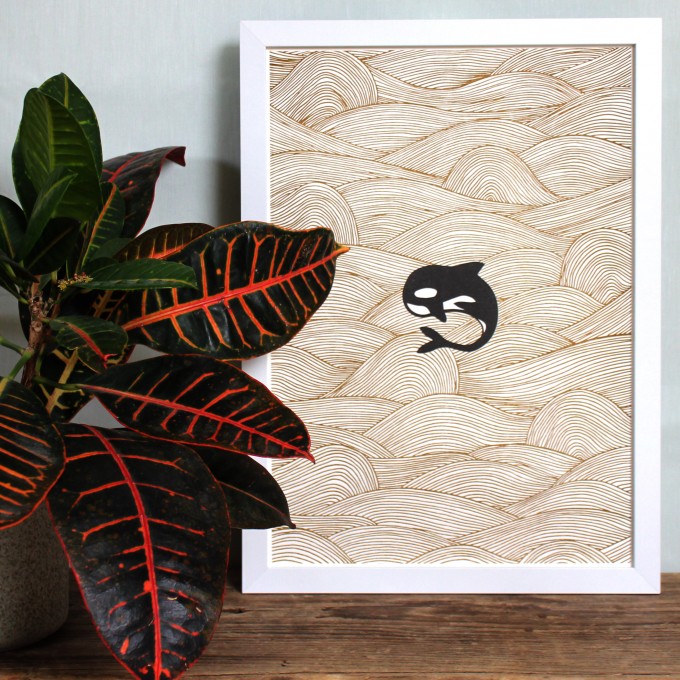 Handsignierte Risographie "Orca" [umweltfreundlicher Artprint von woelfins]