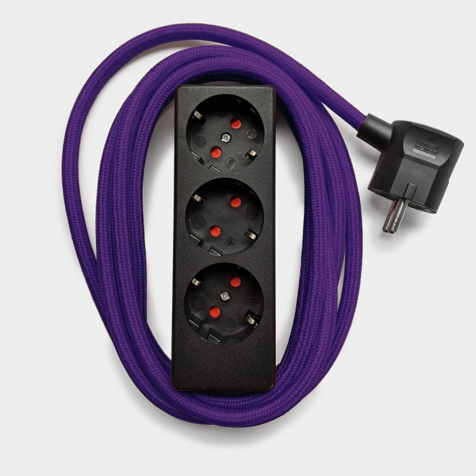 Njustudio schwarze Steckerleiste mit 3m Textilkabel (heliotrope)