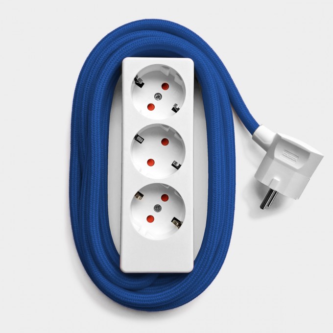 Njustudio weiße Steckerleiste mit 3m Textilkabel (classic blue)