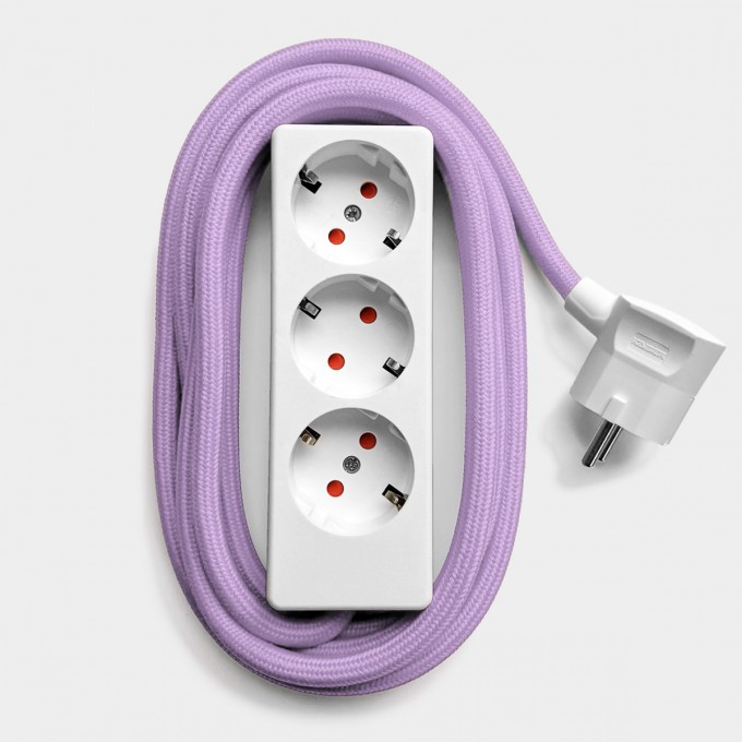Njustudio weiße Steckerleiste mit 3m Textilkabel (orchid)