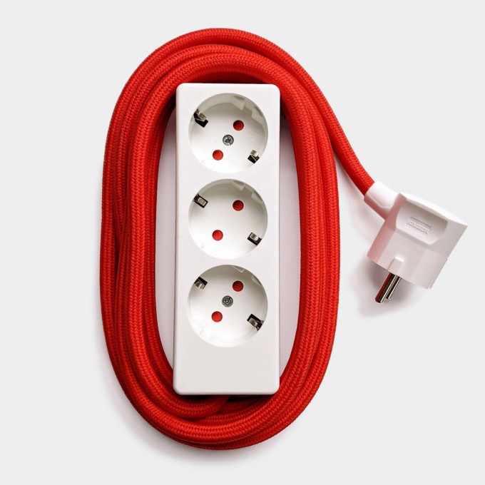 Njustudio weiße Steckerleiste mit 3m Textilkabel (red)