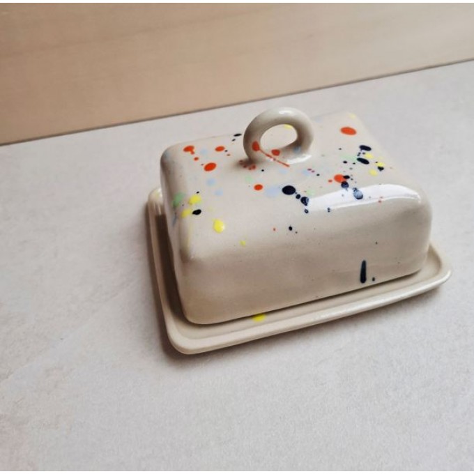 Skelini - Keramik Butterdose handgemacht bunt mit Henkel